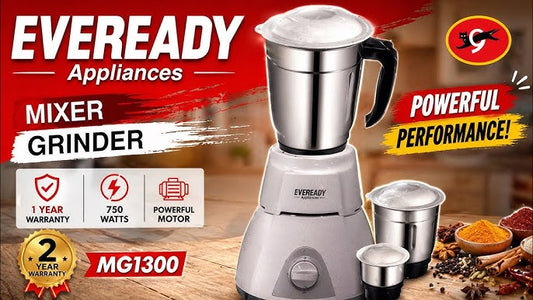 EVEREADY Stainless Steel 3 Jar Mixer Grinder, For Dry Grinding, 750 W (MG1300)