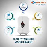 Tankless Instant Water Geyser (BAJAJ FLASHY 3 KW Slim Digital Temperature Geyser, White) (Non Warranty)