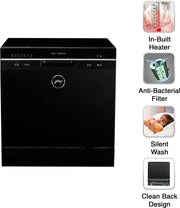 Godrej DWT EON MGNS 8C NF SKBK Free Standing 8 Place Settings Compact With Inbuilt Heater Dishwasher