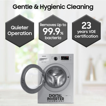 Samsung 7 kg 5 star, Hygiene Steam with Inbuilt Heater, LED Display, Diamond Drum, Digital Inverter Fully Automatic Front Load Silver (WW70R20GLSS/TL)