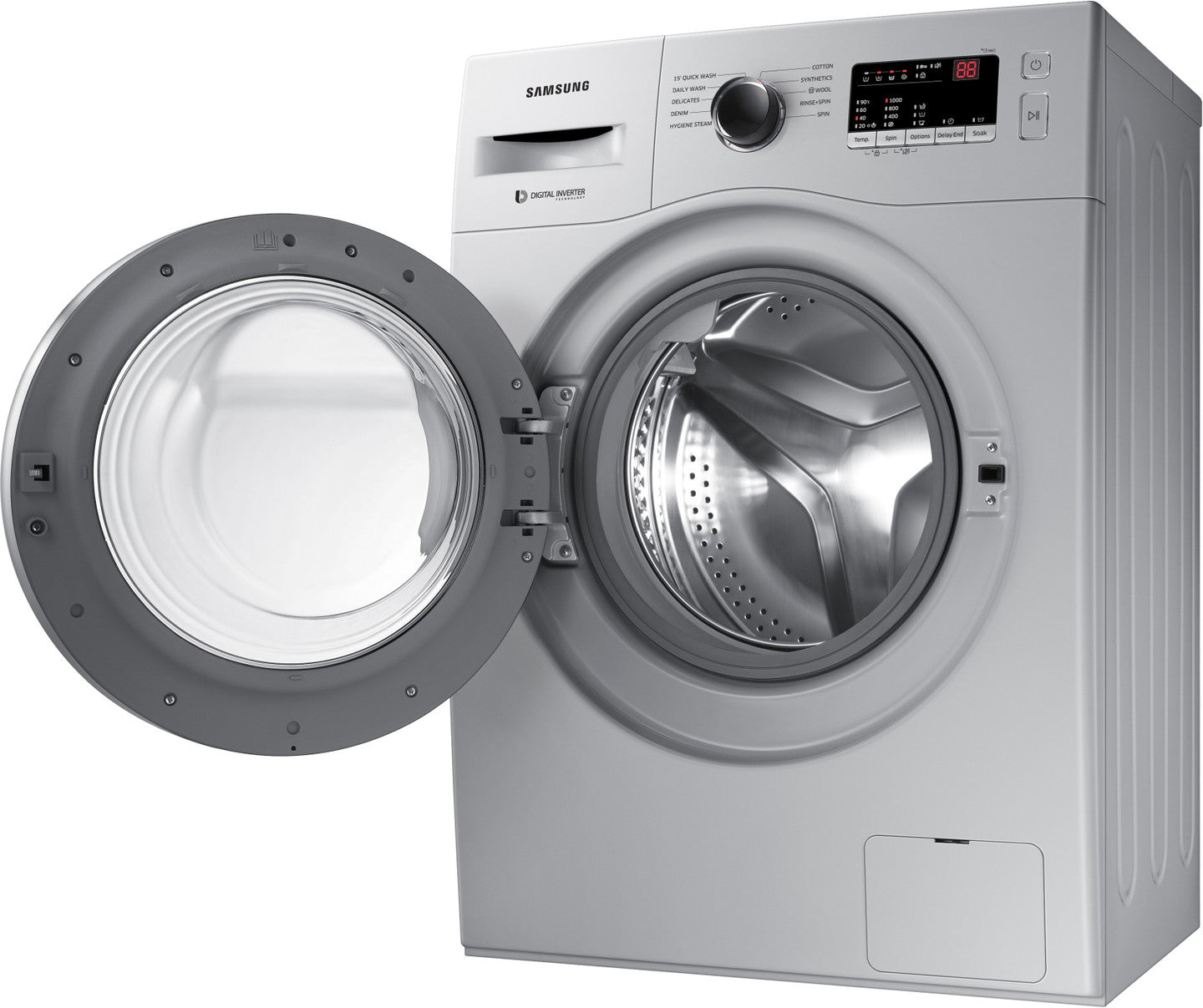 Samsung 7 kg 5 star, Hygiene Steam with Inbuilt Heater, LED Display, Diamond Drum, Digital Inverter Fully Automatic Front Load Silver (WW70R20GLSS/TL)
