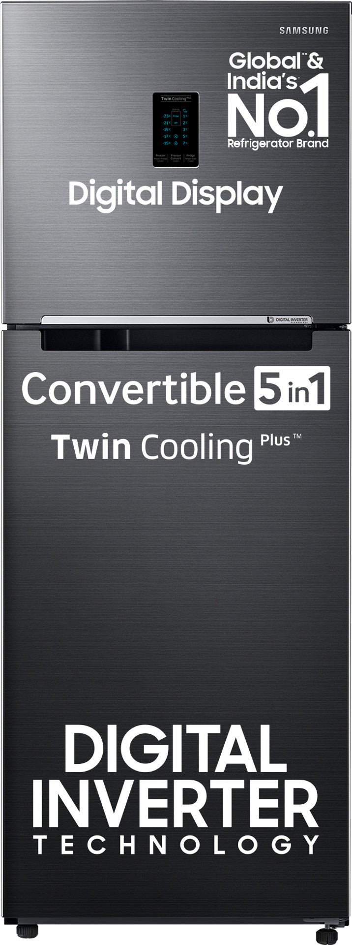 Samsung 301 L, 3 Star, Convertible 5-in-1 Digital Inverter with Display Frost Free Double Door Refrigerator (RT34C4523S9/HL, Silver, Refined Inox)