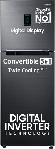 Samsung 301 L, 3 Star, Convertible 5-in-1 Digital Inverter with Display Frost Free Double Door Refrigerator (RT34C4523S9/HL, Silver, Refined Inox)