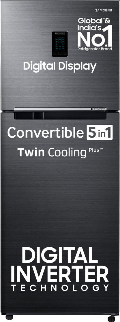 Samsung 301 L, 3 Star, Convertible 5-in-1 Digital Inverter with Display Frost Free Double Door Refrigerator (RT34C4523S9/HL, Silver, Refined Inox)