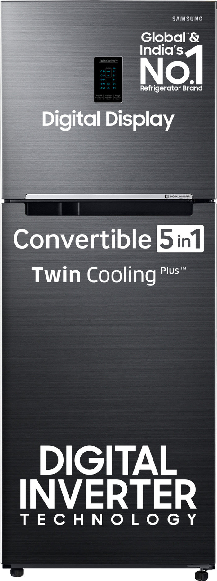 Samsung 301 L, 3 Star, Convertible 5-in-1 Digital Inverter with Display Frost Free Double Door Refrigerator (RT34C4523S9/HL, Silver, Refined Inox)