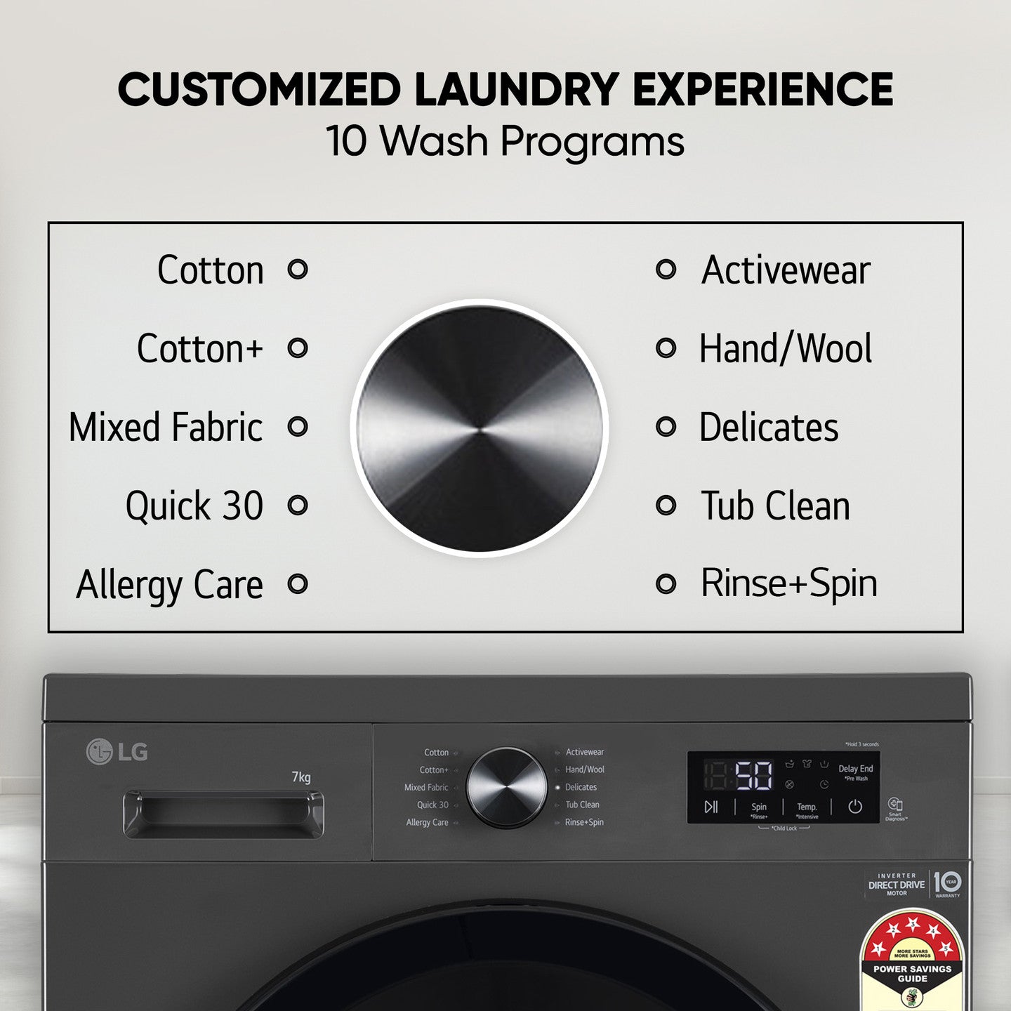 LG Smart Choice, 7 Kg, 5 Star, Steam, Inverter Direct Drive Technology, 6 Motion DD, Fully-Automatic Front Load Washing Machine (FHB1207Z2W, Remove Allergens & Stain, In-Built Heater, Essence White)