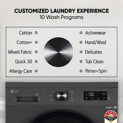 LG Smart Choice, 7 Kg, 5 Star, Steam, Inverter Direct Drive Technology, 6 Motion DD, Fully-Automatic Front Load Washing Machine (FHB1207Z2W, Remove Allergens & Stain, In-Built Heater, Essence White)