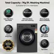 LG Smart Choice, 7 Kg, 5 Star, Steam, Inverter Direct Drive Technology, 6 Motion DD, Fully-Automatic Front Load Washing Machine (FHB1207Z2W, Remove Allergens & Stain, In-Built Heater, Essence White)