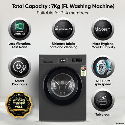 LG Smart Choice, 7 Kg, 5 Star, Steam, Inverter Direct Drive Technology, 6 Motion DD, Fully-Automatic Front Load Washing Machine (FHB1207Z2W, Remove Allergens & Stain, In-Built Heater, Essence White)