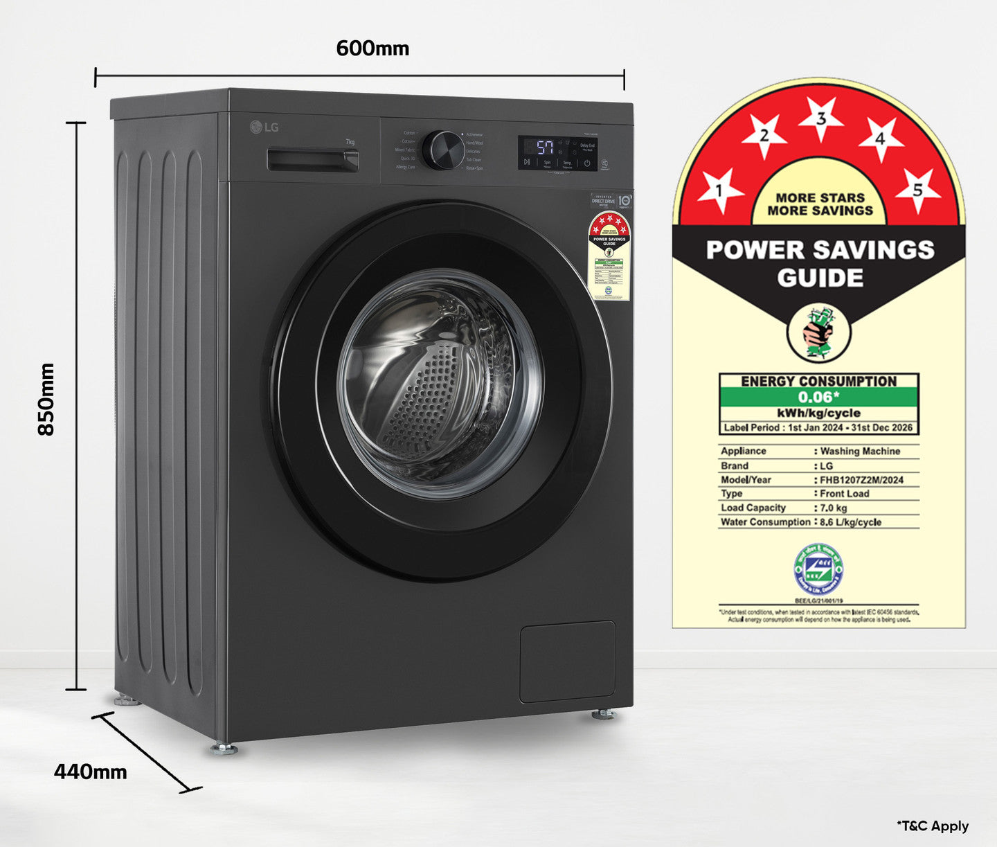 LG Smart Choice, 7 Kg, 5 Star, Steam, Inverter Direct Drive Technology, 6 Motion DD, Fully-Automatic Front Load Washing Machine (FHB1207Z2W, Remove Allergens & Stain, In-Built Heater, Essence White)