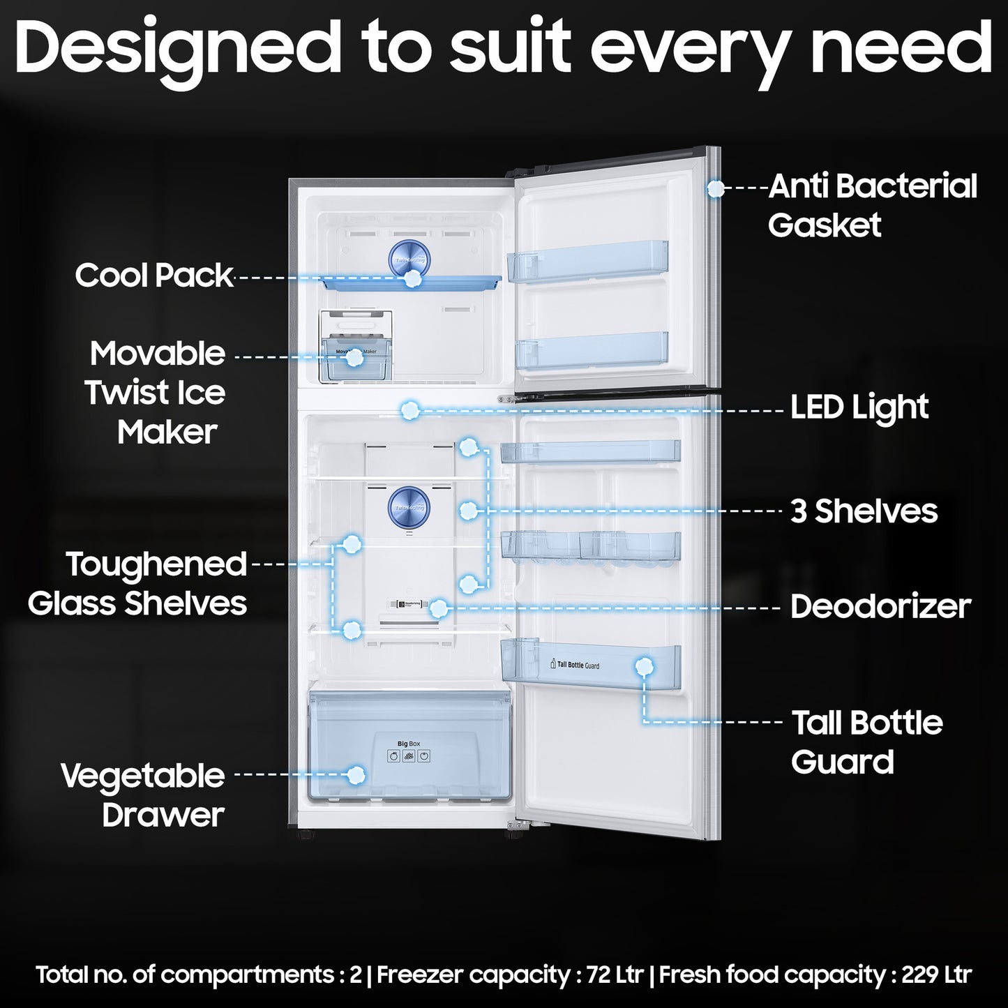 Samsung 301 L, 3 Star, Convertible 5-in-1 Digital Inverter with Display Frost Free Double Door Refrigerator (RT34C4523S9/HL, Silver, Refined Inox)