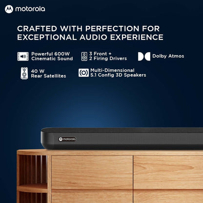 MOTOROLA AmphisoundX Dolby Atmos with Wireless Satellites 600 W Bluetooth Soundbar (Black, 5.1 Channel)