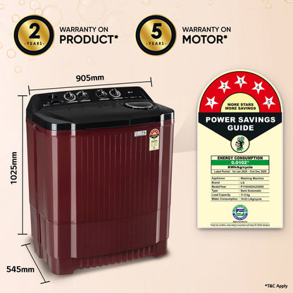 LG 11.5 kg, 5 Star, Roller Jet Pulsator with Soak, Wind Jet Dry Technology, Semi-Automatic Top Load Washing Machine (2025 Model, P115ASDAZ, Smart Filter & Rat Away feature)