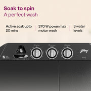 Godrej 8 kg 5 Star With Active Soak Technology With Tri Roto Scrub Pulsator Semi Automatic Top Load Grey (WSEDGE CLS...