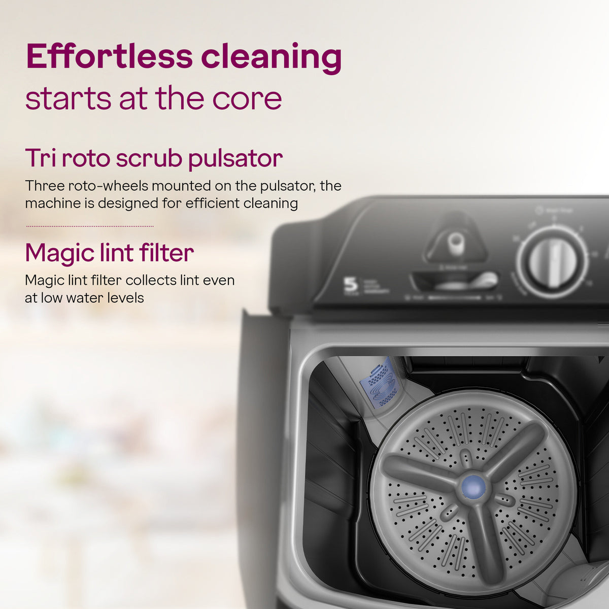 Godrej 8 kg 5 Star With Active Soak Technology With Tri Roto Scrub Pulsator Semi Automatic Top Load Grey (WSEDGE CLS 80 5.0 EN2 M CSGR)