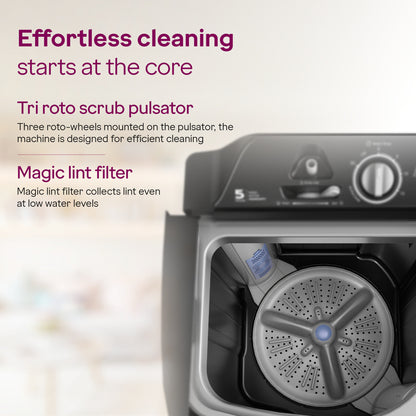 Godrej 8 kg 5 Star With Active Soak Technology With Tri Roto Scrub Pulsator Semi Automatic Top Load Grey (WSEDGE CLS 80 5.0 EN2 M CSGR)