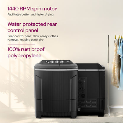 Godrej 8 kg 5 Star With Active Soak Technology With Tri Roto Scrub Pulsator Semi Automatic Top Load Grey (WSEDGE CLS 80 5.0 EN2 M CSGR)