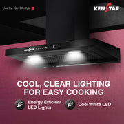 Kenstar VENTI PRO T SHAPE 90CM 1300 CMH 90 cm | Filterless | Touch Control | Motion Sensor | Energy Efficient LED Light | Powerful Suction | Auto Clean Chimney (Wall Mounted, Black)