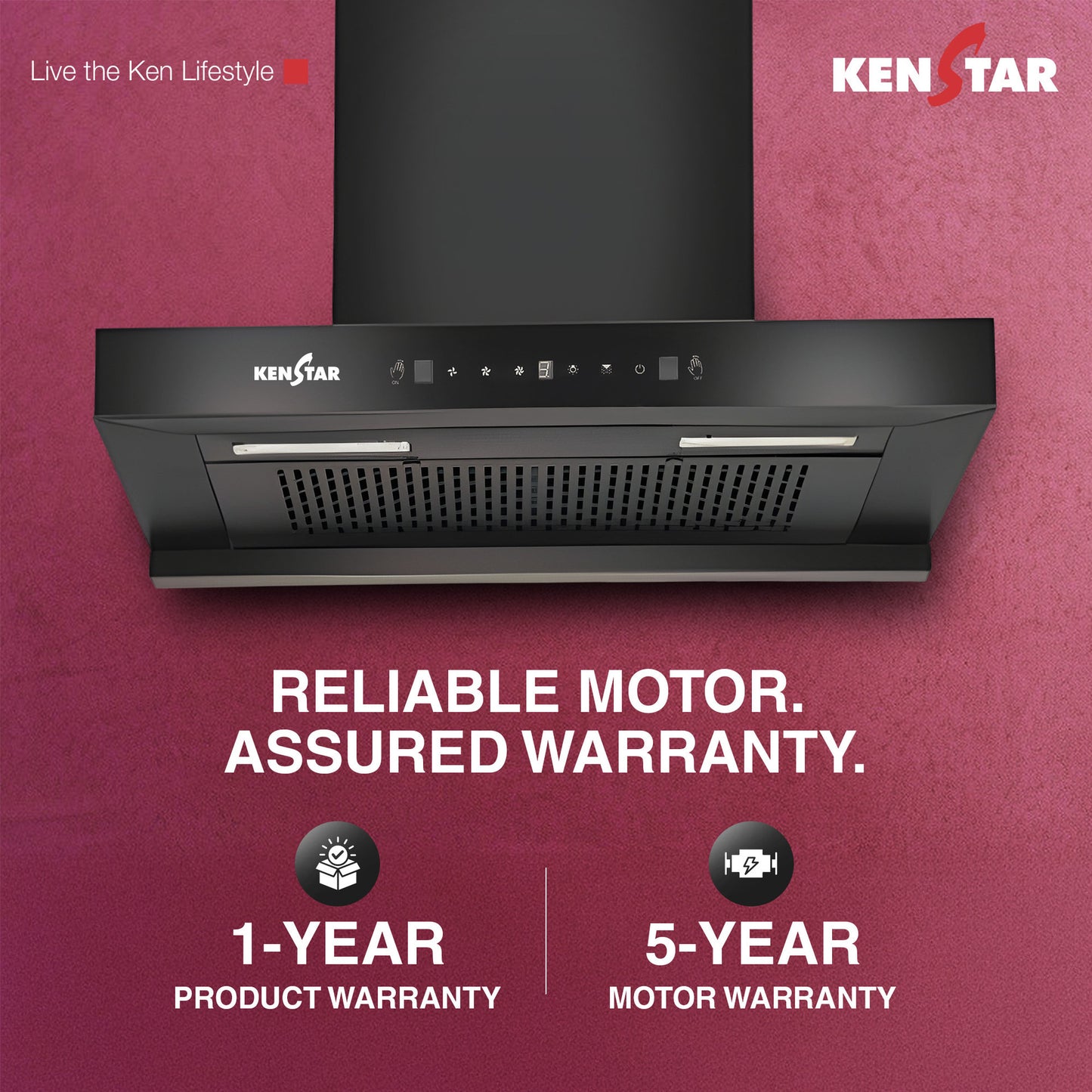 Kenstar VENTI PRO T SHAPE 90CM 1300 CMH 90 cm | Filterless | Touch Control | Motion Sensor | Energy Efficient LED Light | Powerful Suction | Auto Clean Chimney (Wall Mounted, Black)