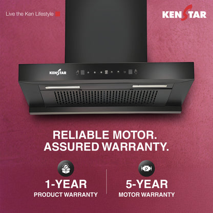 Kenstar VENTI PRO T SHAPE 90CM 1300 CMH 90 cm | Filterless | Touch Control | Motion Sensor | Energy Efficient LED Light | Powerful Suction | Auto Clean Chimney (Wall Mounted, Black)