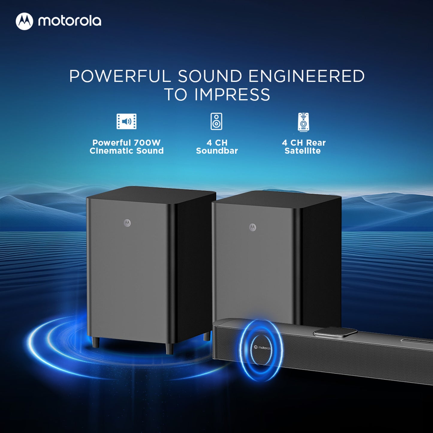 MOTOROLA AmphisoundX Vibe Dolby Atmos 700 W Bluetooth Soundbar (Black, 5.2.4 Channel)