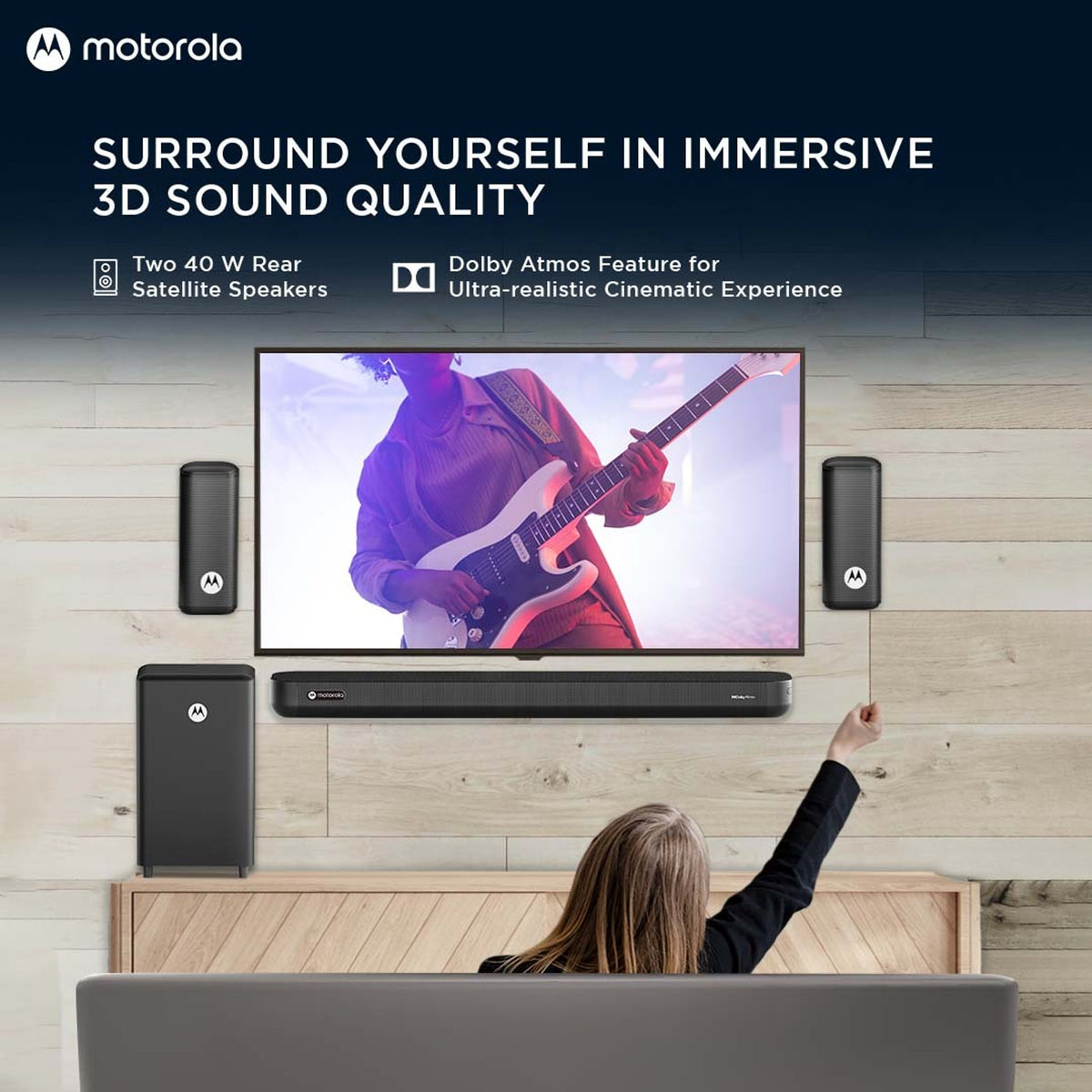 MOTOROLA AmphisoundX Dolby Atmos with Wireless Satellites 600 W Bluetooth Soundbar (Black, 5.1 Channel)