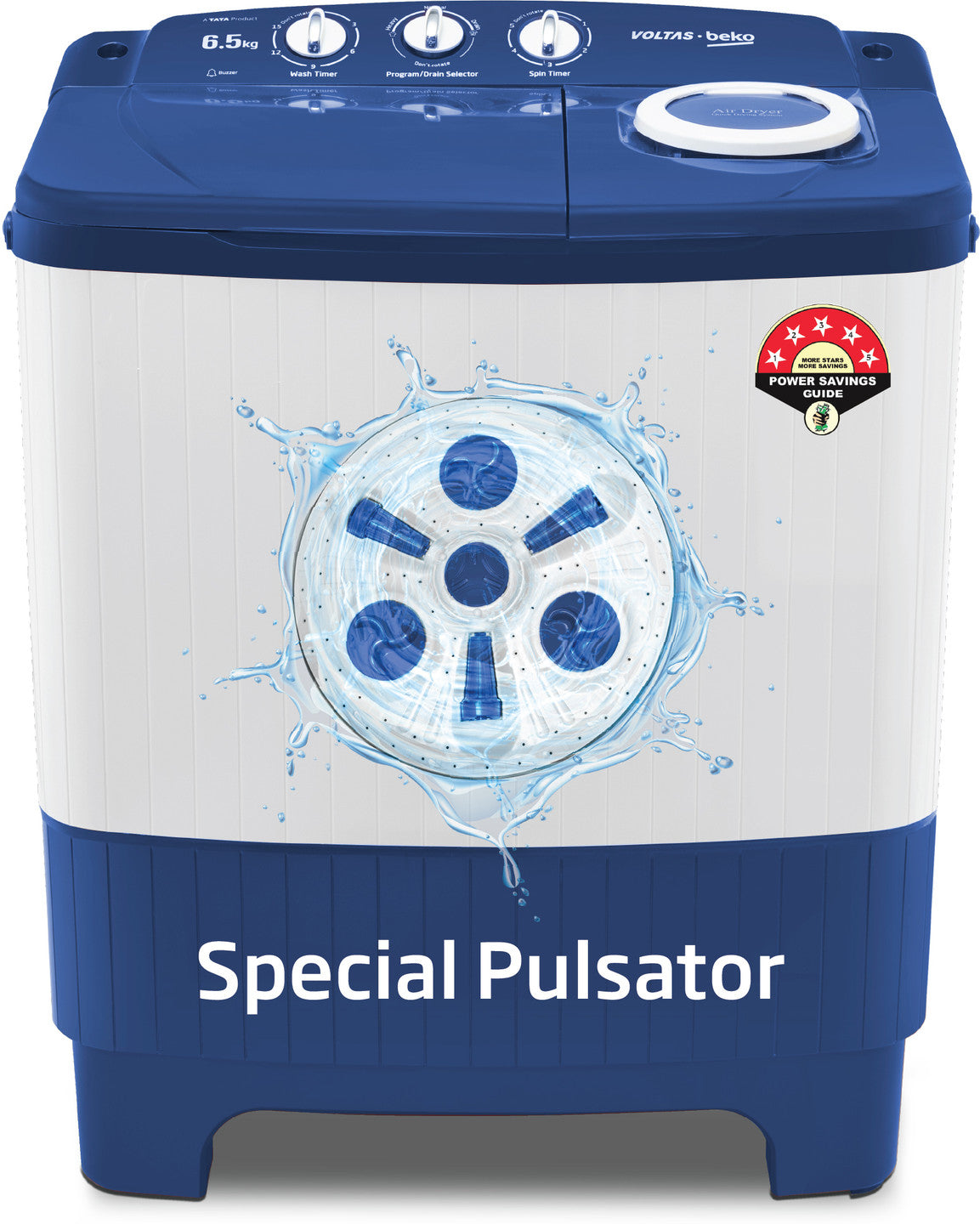Voltas Beko 6.5 Kg 5 Star Semi-Automatic Top Loading Washing Machine (WTT65UNX/OK3I0I0W01, Blue, Pulsator wash technology)