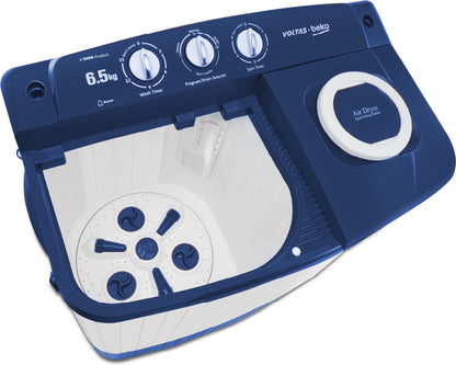 Voltas Beko 6.5 Kg 5 Star Semi-Automatic Top Loading Washing Machine (WTT65UNX/OK3I0I0W01, Blue, Pulsator wash technology)