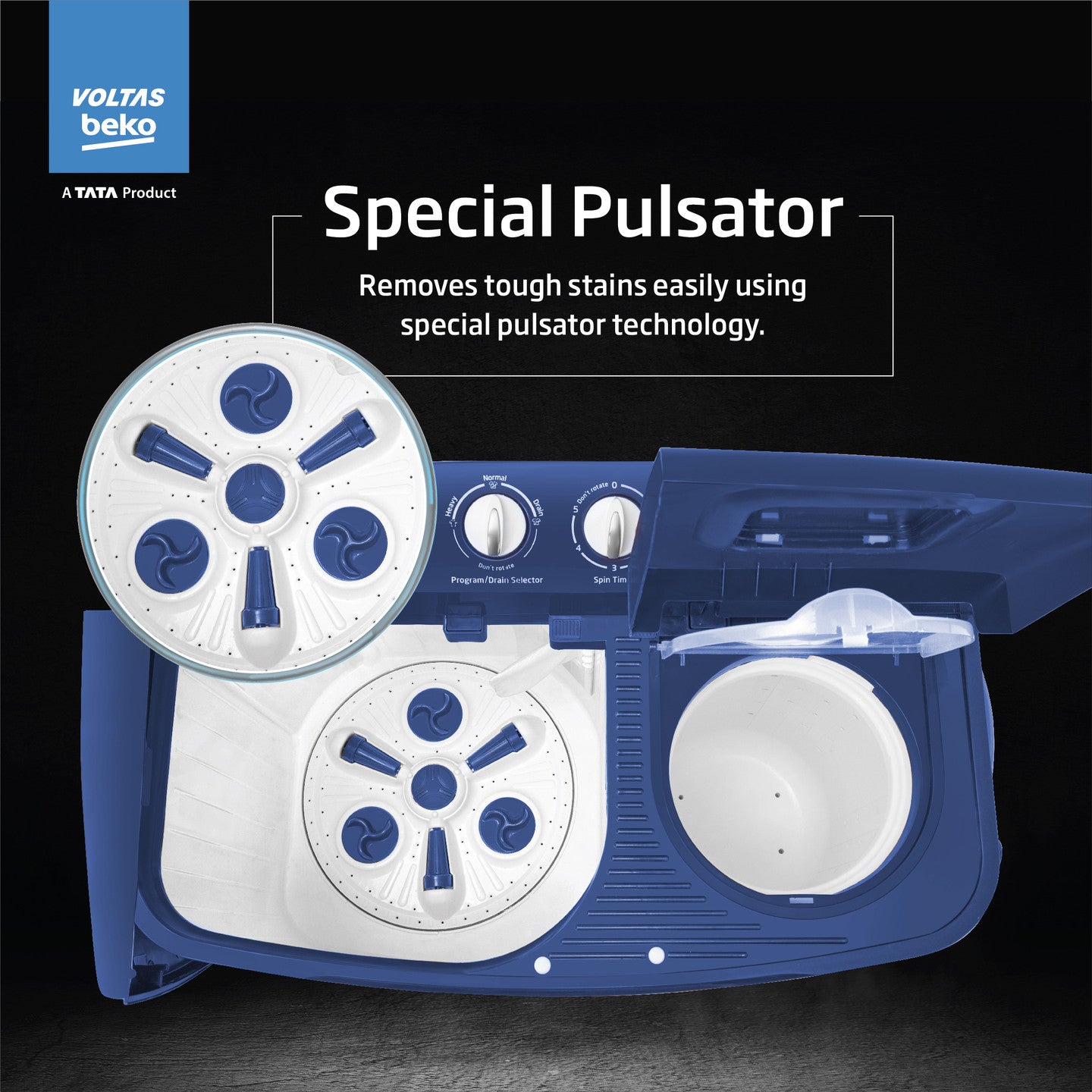 Voltas Beko 6.5 Kg 5 Star Semi-Automatic Top Loading Washing Machine (WTT65UNX/OK3I0I0W01, Blue, Pulsator wash technology)