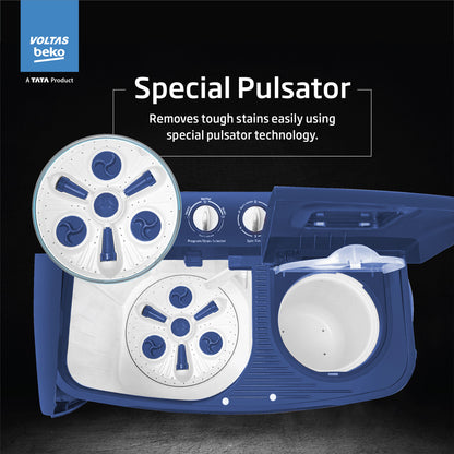 Voltas Beko 6.5 Kg 5 Star Semi-Automatic Top Loading Washing Machine (WTT65UNX/OK3I0I0W01, Blue, Pulsator wash technology)