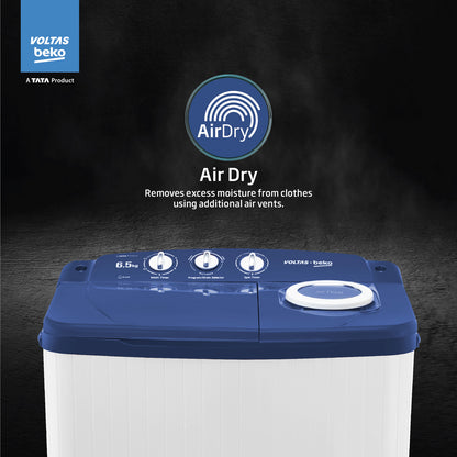 Voltas Beko 6.5 Kg 5 Star Semi-Automatic Top Loading Washing Machine (WTT65UNX/OK3I0I0W01, Blue, Pulsator wash technology)