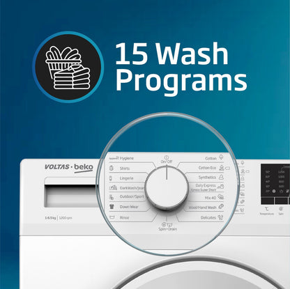 Voltas Beko 6.5 kg 5 Star Fully Automatic Front Load with In-built Heater White (WFL6512B7COUBAA/WWV)