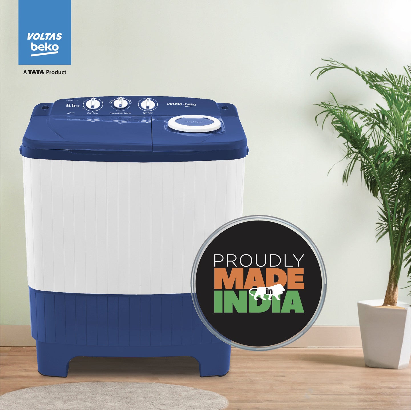 Voltas Beko 6.5 Kg 5 Star Semi-Automatic Top Loading Washing Machine (WTT65UNX/OK3I0I0W01, Blue, Pulsator wash technology)