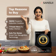 Sansui 1600 W Induction Cooktop Push Button (Black, Smart Cook -1600)