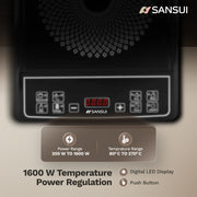 Sansui 1600 W Induction Cooktop Push Button (Black, Smart Cook -1600)