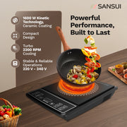 Sansui 1600 W Induction Cooktop Push Button (Black, Smart Cook -1600)