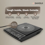 Sansui 1600 W Induction Cooktop Push Button (Black, Smart Cook -1600)