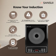 Sansui 1600 W Induction Cooktop Push Button (Black, Smart Cook -1600)