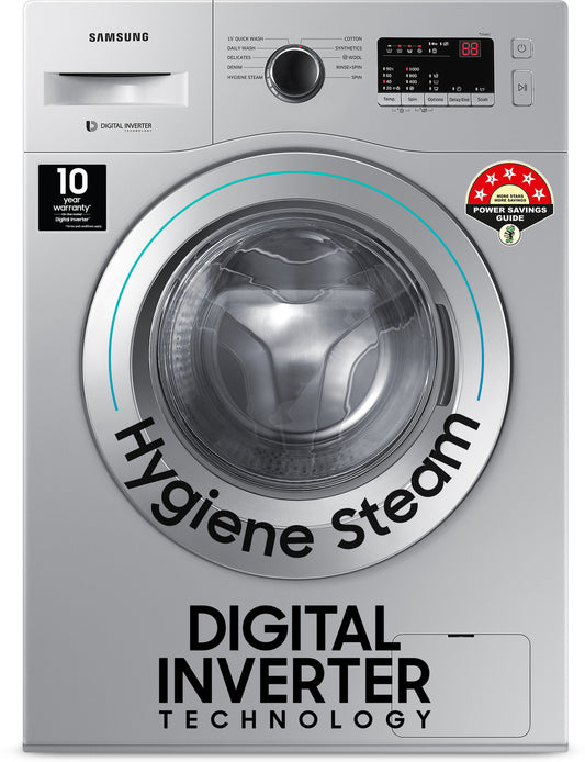 Samsung 7 kg 5 star, Hygiene Steam with Inbuilt Heater, LED Display, Diamond Drum, Digital Inverter Fully Automatic Front Load Silver (WW70R20GLSS/TL)