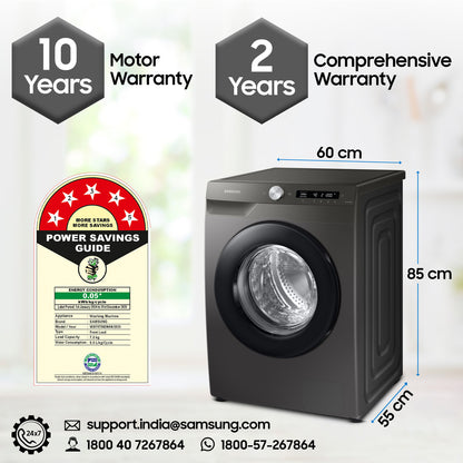 Samsung 7 kg 5 Star, AI Control, Wi-Fi, Digital Inverter Fully Automatic Front Load with In-built Heater Silver (WW70T502NAN1TL)