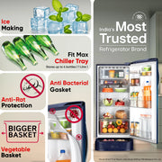 LG 185 L Direct Cool Single Door 5 Star Refrigerator with Base Drawer with Smart Inverter Compressor, Runs on Home Inverter, Fit Max Chiller Tray & 2026 Model (Blue Waterlilly, GLD1956ZABW)