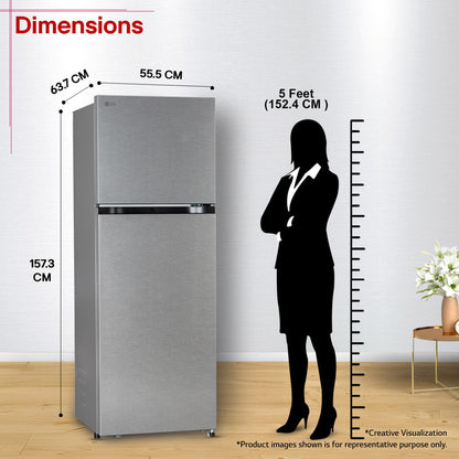 LG 251 L Frost Free Double Door 2 Star Convertible Refrigerator with Convertible, Smart Mode, Multi Air Flow, Deodorizer, Fresh Zone, Works Without Stabilizer, Inverter Compressor, Auto connect & 2026 Model (Dazzle Steel, GLT2526XWDS)