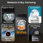Samsung 8 kg 5 Star, Hygiene Steam, Ecobubble, Quick Wash, Soft Closing Door, Digital Inverter,Stainwash, Deep Charcoal Fully Automatic Top Load with In-built Heater Black (WA40F08H2CTL)