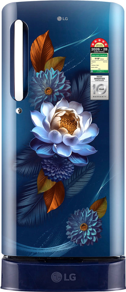 LG 185 L Direct Cool Single Door 5 Star Refrigerator with Base Drawer with Smart Inverter Compressor, Runs on Home Inverter, Fit Max Chiller Tray & 2026 Model (Blue Waterlilly, GLD1956ZABW)