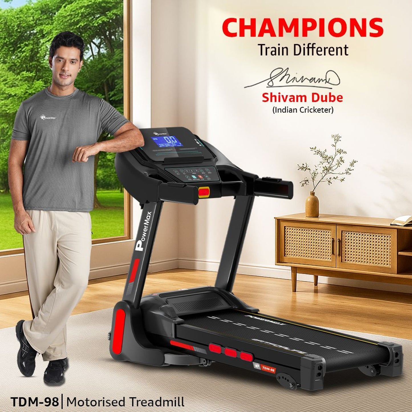 Powermax Fitness TDM-98 4HP Motor 110kg Foldable & Shock Absorption for Home Treadmill