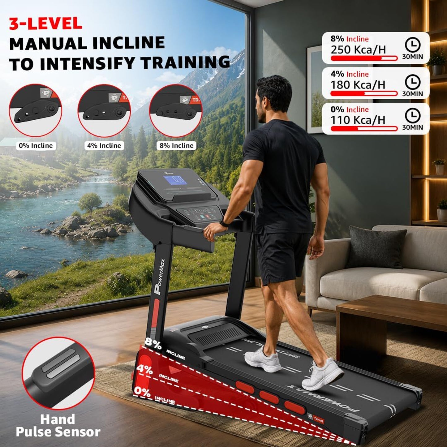 Powermax Fitness TDM-98 4HP Motor 110kg Foldable & Shock Absorption for Home Treadmill