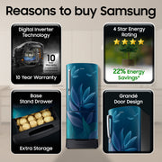 Samsung 183 L Direct Cool Single Door 4 Star Refrigerator with Base Drawer with Digital Inverter, Single Touch...