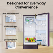 Samsung 189 L Direct Cool Single Door 5 Star Refrigerator with Base Drawer with Digital Inverter, Single Touch...