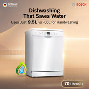 BOSCH SMS66GW01I Free Standing 13 Place Settings Intensive Kadhai Cleaning| No Pre-rinse Required Dishwasher