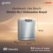 BOSCH SMS46KI03I Free Standing 15 Place Settings Intensive Kadhai Cleaning| No Pre-rinse Required Dishwasher
